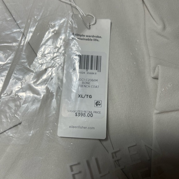 Eileen Fisher Bone Silk Georgette Crepe Trench Coat BNWTS $398.00 NEW BNWTS - Picture 14 of 15